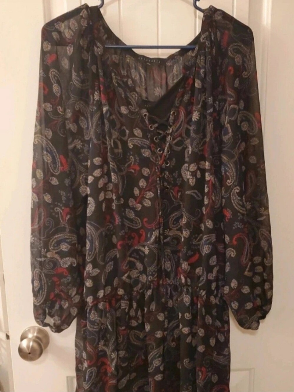 Sanctuary Sheer Chiffon Paisley Lace-Up Mini Dress - Size XL
